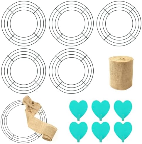 6 Pack 8 Inch Metal Wreath Frame with Hooks and Burlap