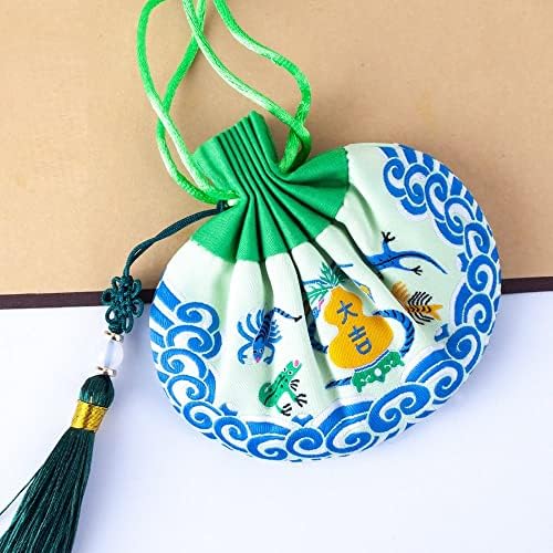 4 Pcs Chinese Dragon Boat Festival Scent Pouches with Drawstring and Tassel Green