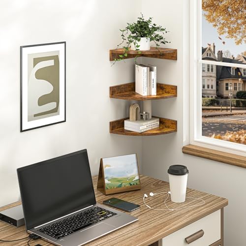 Fun Memories Corner Shelf Wall Mount 3 Pack Brown