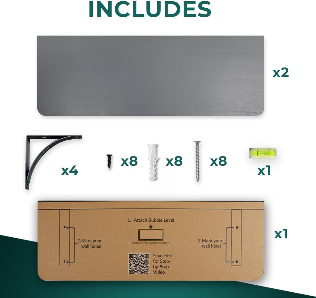 Willowy Reinforced Steel Bracket Wall Shelves Set of 2