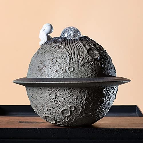 Ceramic Tabletop Fountain with Rolling Ball Astronaut Planet Decor Grey