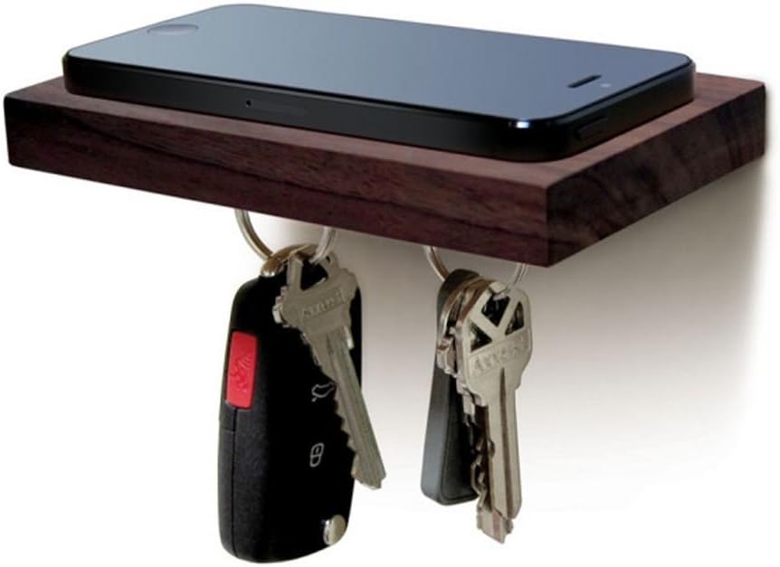 iLoveHandles Plank Floating Shelf for Mobiles with Magnetic Keys Holder - Walnut