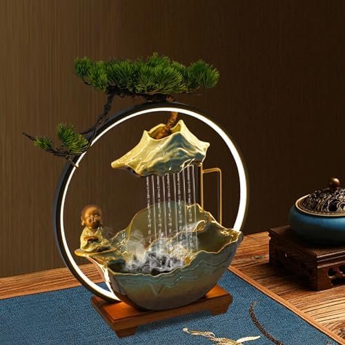 Ceramic Buddha Water Fountain with LED Light and Mist Atomizer