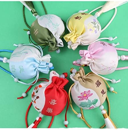 4 Pcs Empty Scent Sachet Bags with Drawstring Green Brocade