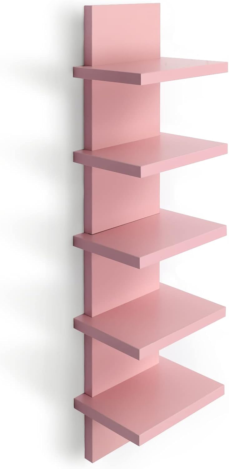 5 Tier Floating Wall Shelves Pink Vertical Storage