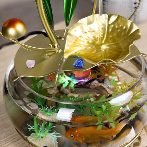 Golden Tabletop Fountain with Lotus Leaf Design JS01601