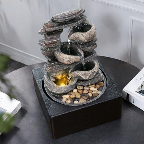Natural Rock Tabletop Waterfall Fountain for Home Office Decor