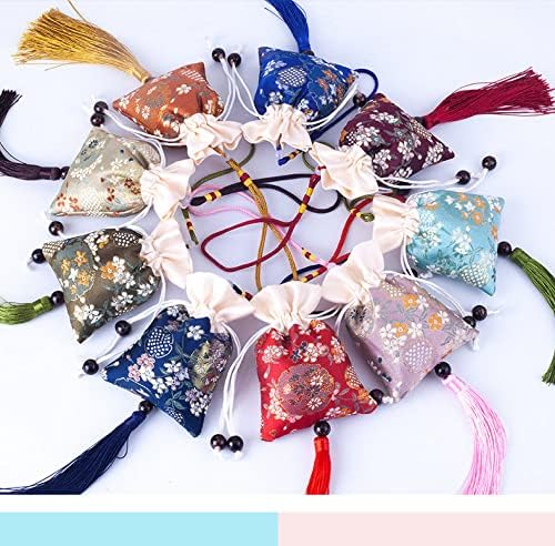 6 Pcs Embroidered Drawstring Scent Bags with Tassels Pink