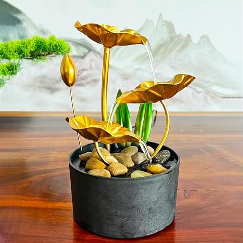 White Metal Lotus Tabletop Fountain with Light Ring