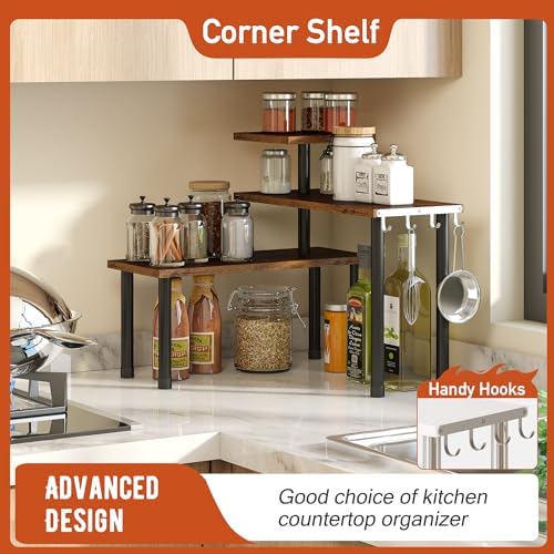 GHWIE Corner Shelf Organizer 3 Tier Bamboo Kitchen Rack