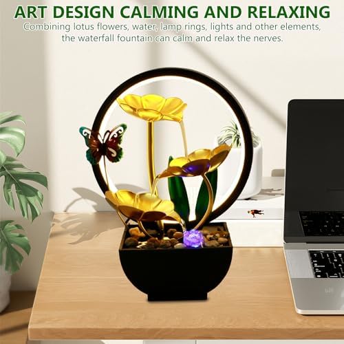 USB Powered Tabletop Fountain with LED Light and Natural Stones