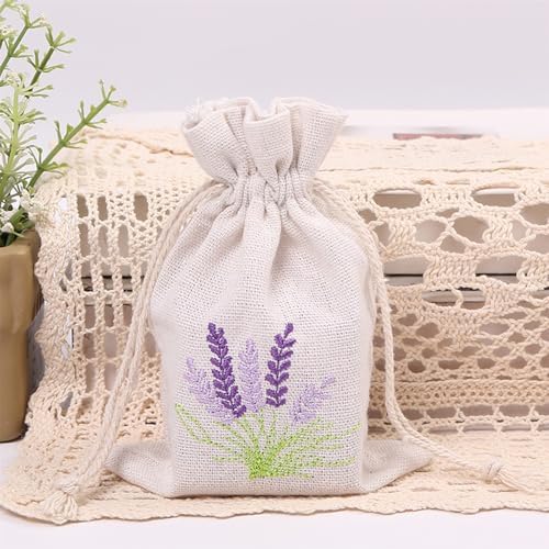 Set of 10 Cotton Linen Lavender Scented Bags for Jewelry Storage