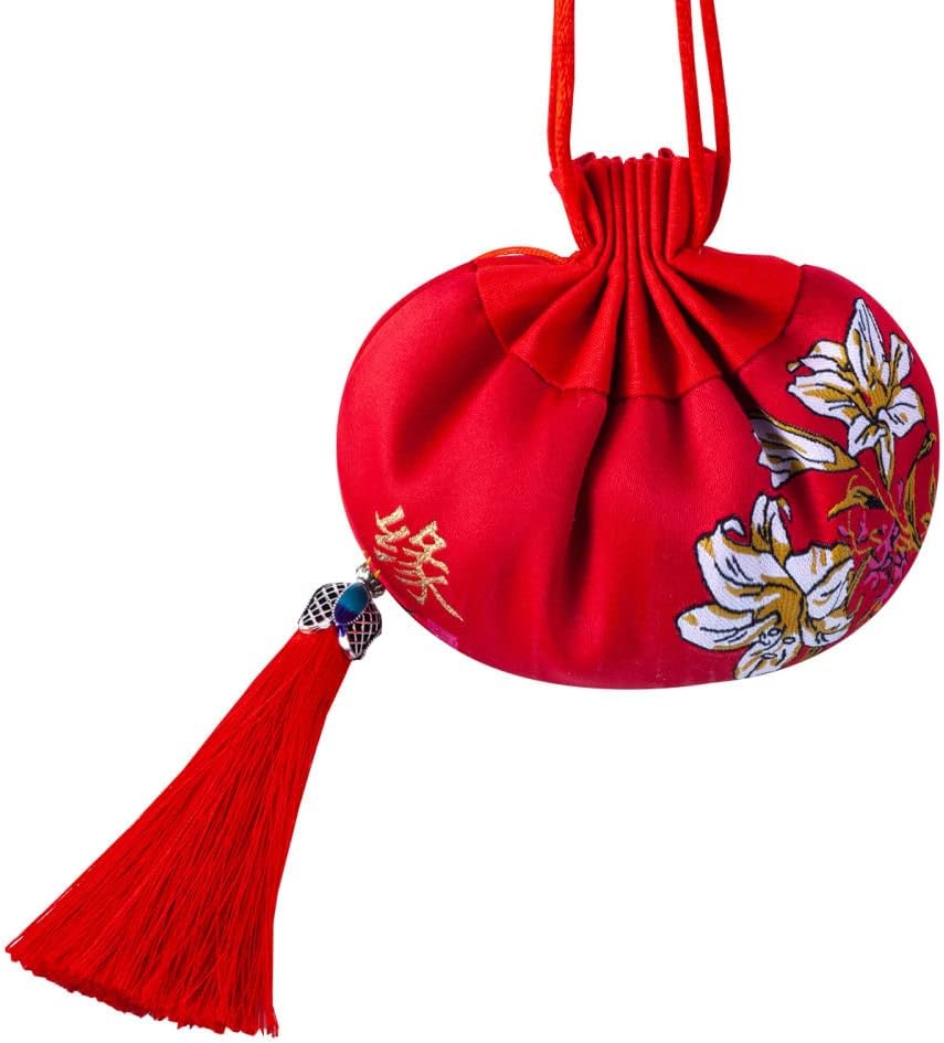 4 Pcs Red Brocade Drawstring Scent Bags with Tassel