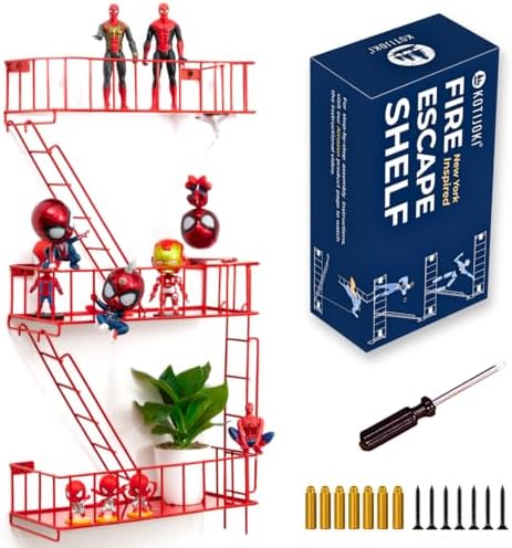 Fire Escape Wall Shelf - Red Metal 3-Tier Floating Ladder Display