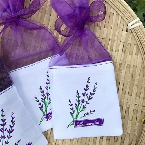 Lavender Sachet Bags - 12 Pack Refillable Organza Drawstring Pouches