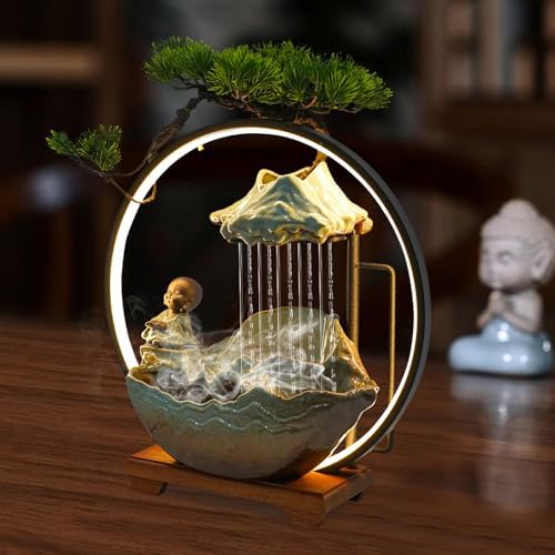 Ceramic Buddha Water Fountain with LED Light and Mist Atomizer