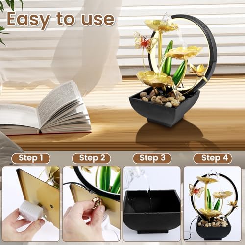 USB Powered Tabletop Water Fountain with LED Light and Natural Rocks