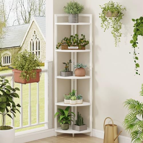 FATORRI Tall Corner Shelf 5 Tier Bookcase Stand