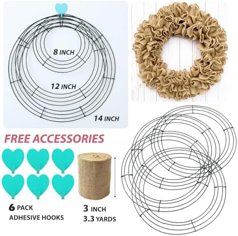 6 Pack 8 Inch Metal Wreath Frame with Hooks and Burlap