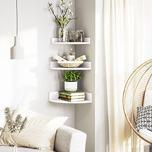 Alsonerbay White Corner Shelf Wall Mount Set of 3