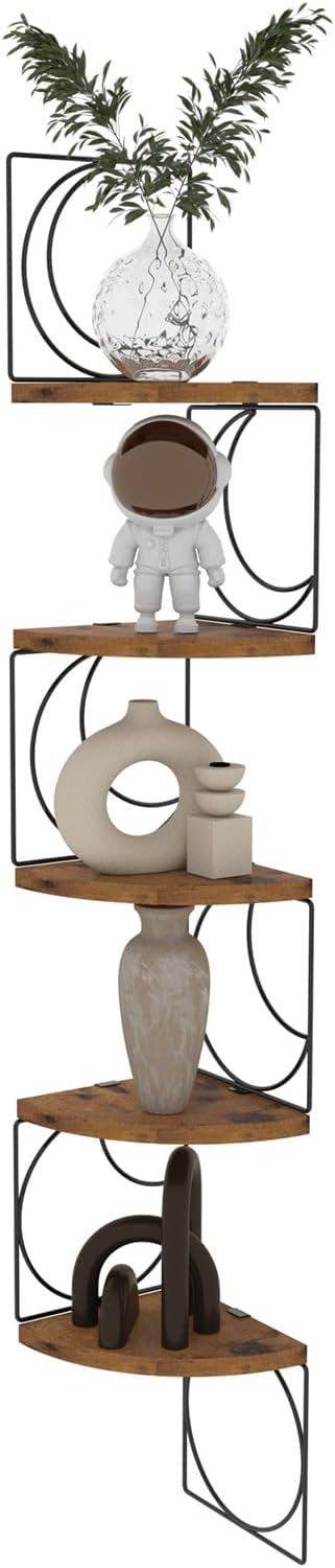 PHAREGE 5 Tier Moon Phase Corner Shelves Brown Black