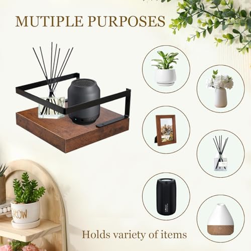 ARTORA Wall Mounted Plant Holder Wooden Floating Shelf with Invisible Bracket and Guardrail