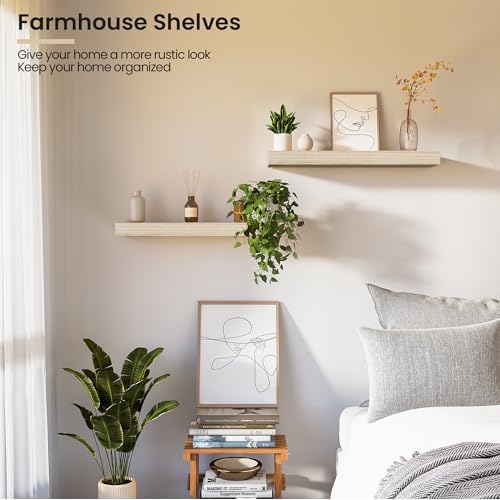 Vivelove Natural Wood Floating Shelves 16x8x14 Bookshelf for Wall Mounting