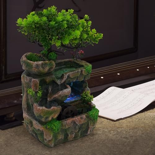 Desk Water Fountain With LED Light and Rockery Design