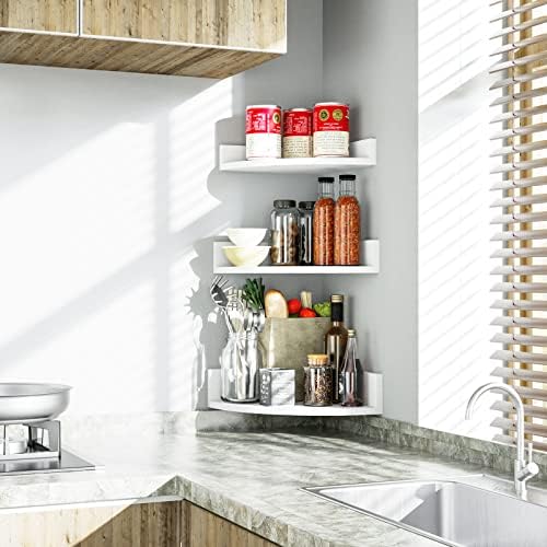 Alsonerbay White Corner Shelf Wall Mount Set of 3