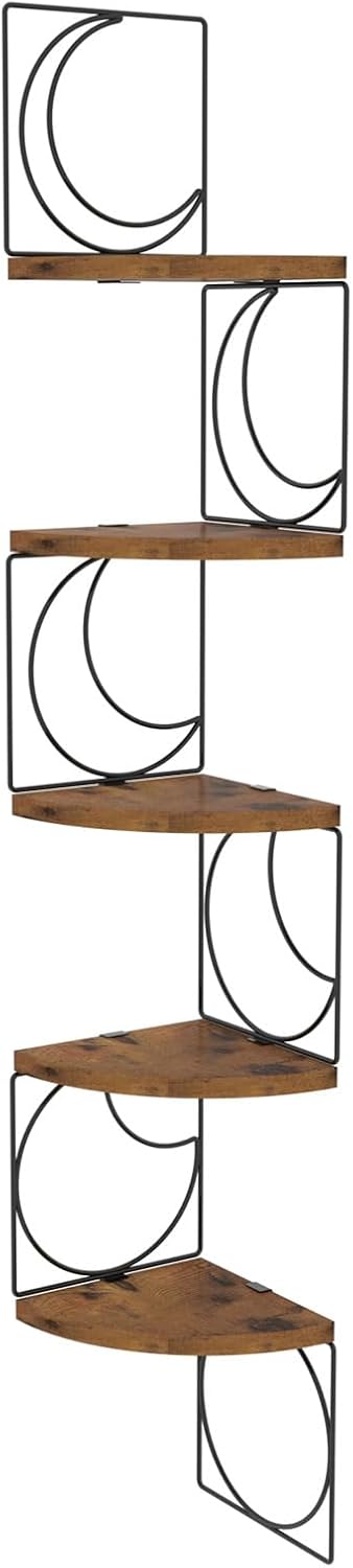 PHAREGE 5 Tier Moon Phase Corner Shelves Brown Black