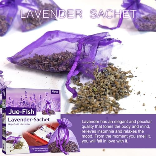 10 Pack Natural Dried Lavender Sachets for Closets and Drawers