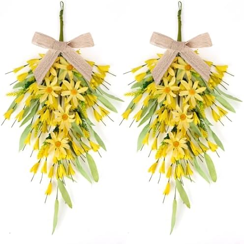 22 Inch Yellow Forsythia Wreath 2 PCS Front Door Decor
