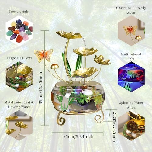 Golden Tabletop Fountain with Lotus Leaf Design JS01601
