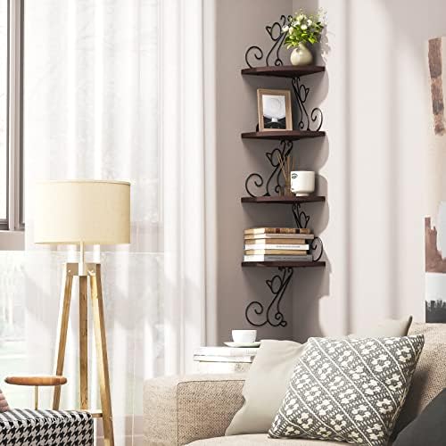 Alsonerbay 4 Tier Corner Wall Shelf with Walnut Finish