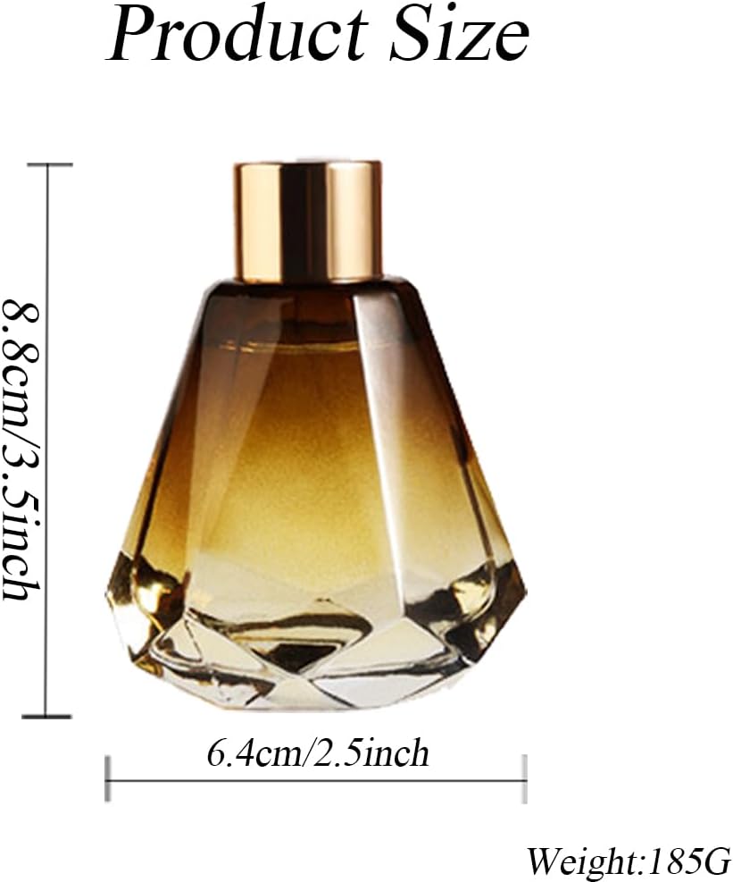 2Pcs Amber Diamond Shape Glass Diffuser Bottles with Gold Lid
