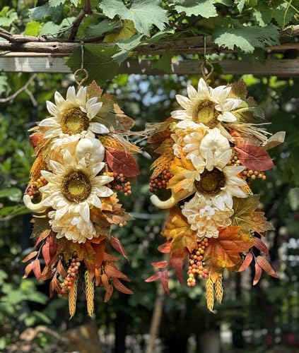 2PCS Autumn Teardrop Wreaths 177 Inch Fall Decorations