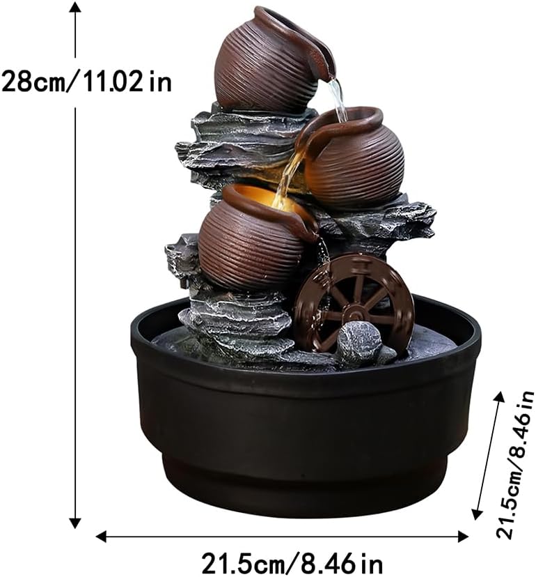 Tabletop Water Fountain with Bowls and Waterwheel
