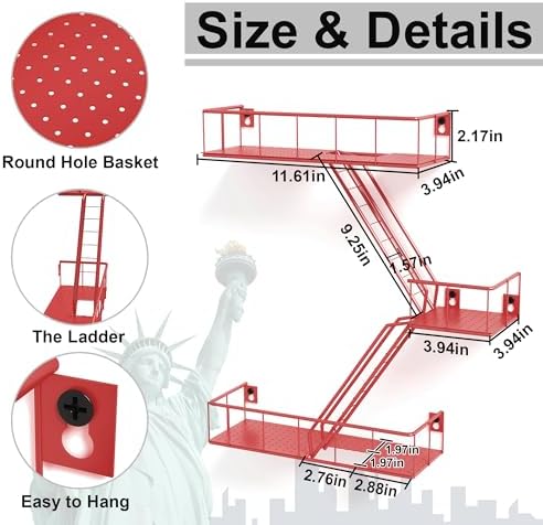 Fire Escape Shelf - 3 Tier Metal Wall Shelves with Baskets