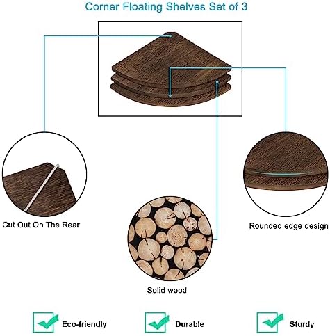 Wood Corner Floating Shelves with Cable Raceway 10 Inch