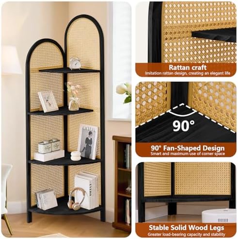 Asnefeli 4-Tier Corner Shelf Stand with Legs Black