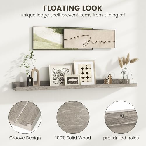 Rustic Elm Wood Floating Shelves Set of 2 24 Inches