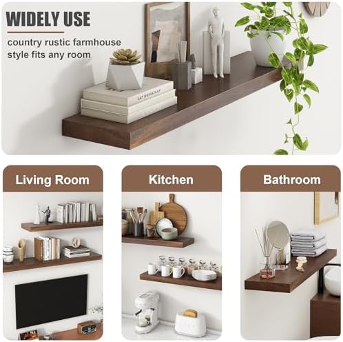FLYJOE Floating Shelves Set of 2 24 Inch Walnut Wood Wall Mount