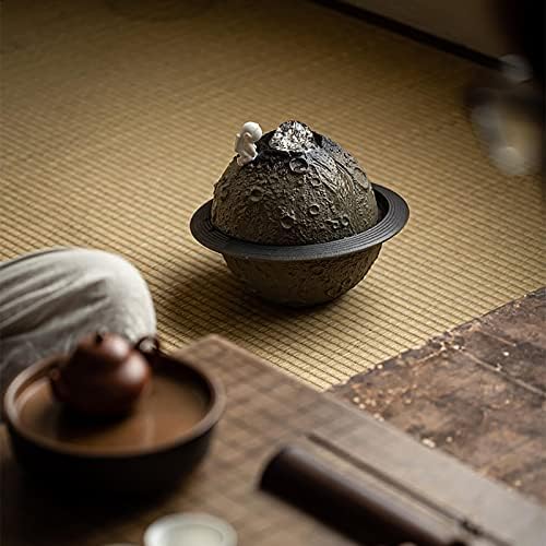 Ceramic Tabletop Fountain with Rolling Ball Astronaut Planet Decor Grey