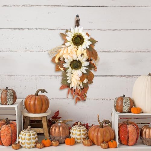 2PCS Autumn Teardrop Wreaths 177 Inch Fall Decorations