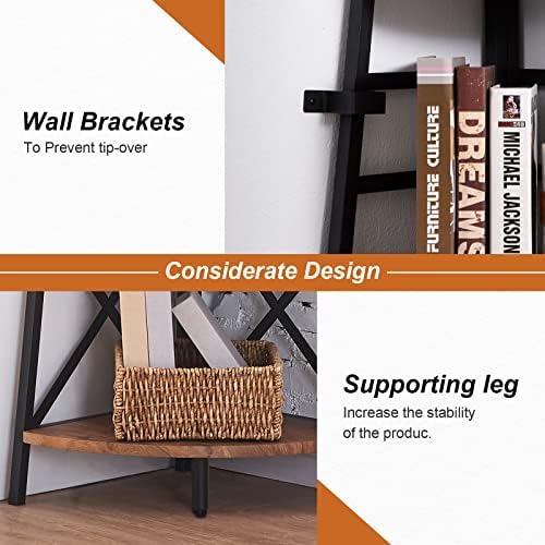 HOMBAZAAR 5 Tier Corner Shelf Industrial Brown