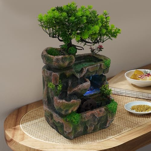 Feng Shui Desktop Fountain with LED Lights and Waterfall