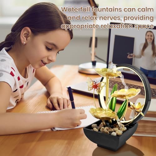 USB Powered Tabletop Water Fountain with LED Light and Natural Rocks
