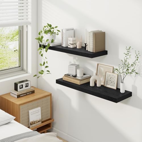 Fun Memories Floating Shelves Wall Mounted 32 Inch Black Set of 2