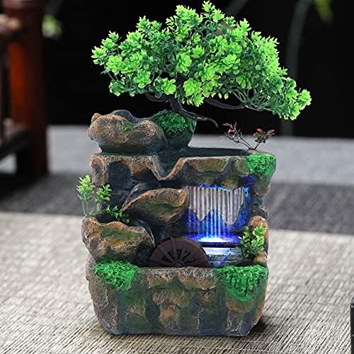 Desktop Water Fountain with LED Light Indoor Rockery Decor