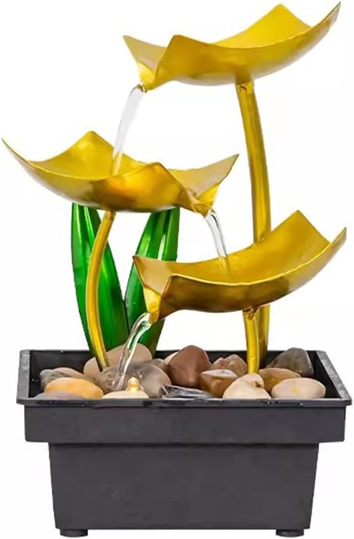 Golden Tabletop Fountain with Flowing Water Decoration